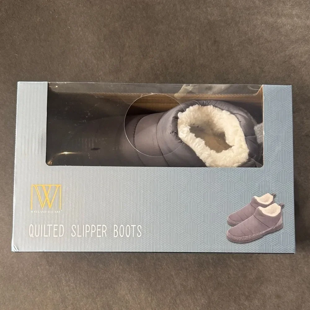 Men’s Wayland Square Gray Quilted Slipper Boots Faux Fur Lining Size L 9-10 NEW